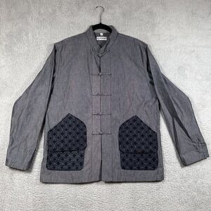 Kiriko Jacket Mens XL Indigo Geometric Button Pockets Asian Unique Pattern Blaze